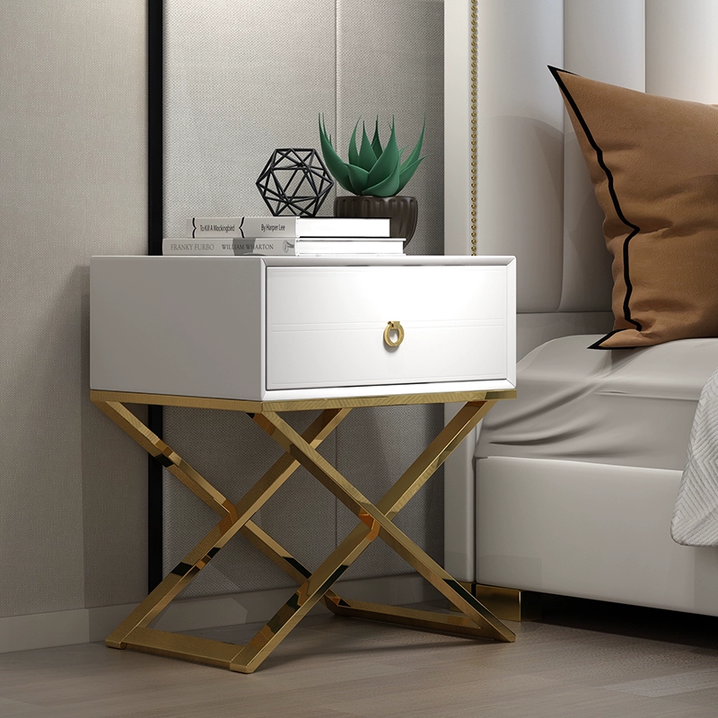Bàn đầu giường mạ vàng sáng tạo Bàn đầu giường sang trọng kiểu Mỹ ngăn kéo góc tủ da bàn đầu giường nội thất phòng ngủ WJ006 - Buồng