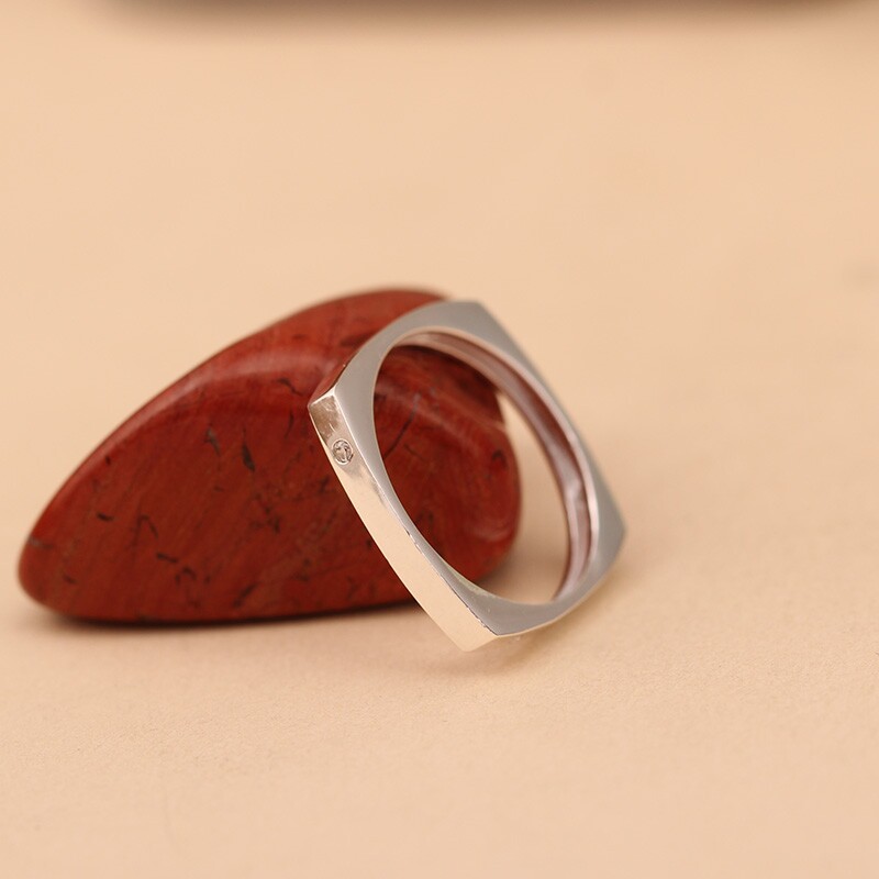 S925 sterling silver square diamond fashion silver jewelry ring