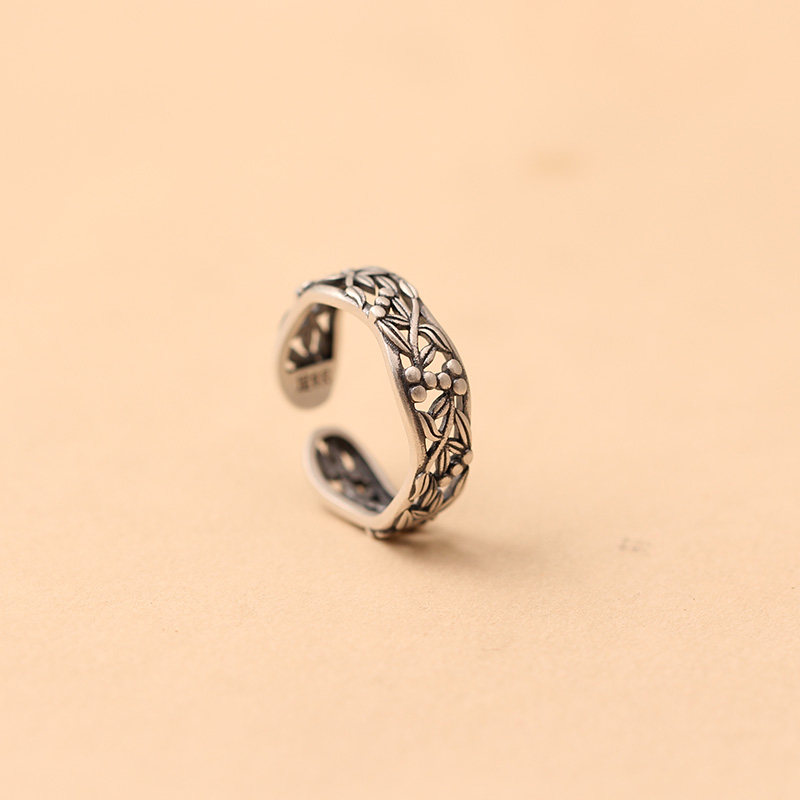 Zichan S999 pure silver vintage flower open ring