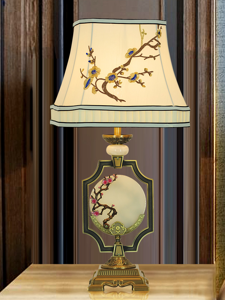 New Chinese LED table lamp Living room study Modern Chinese style plum bedroom bed Jade marble decorative table lamp