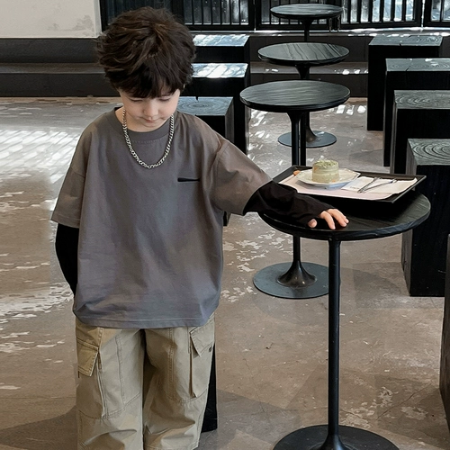 Комплект для мальчиков, осенний детский дизайнерский хлопковый лонгслив для отдыха, с вышивкой, подходит для подростков, тренд сезона