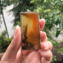 Yunnan natural jade Yellow Dragon Jade A cargo water flower pendant pendant S925 silver inlaid mens and womens neck Jade