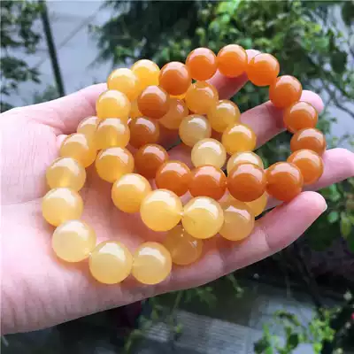 Natural Jade Huanglong Jade A cargo Myanmar huang liao 14mm ball hand antimony fashionable men and women couple matching bracelets jewelry