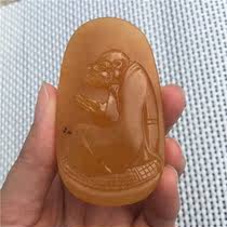 Natural Jade Yellow Dragon Jade A goods seed raw leather Dharma pendant pendant fashion men and women neck Jade