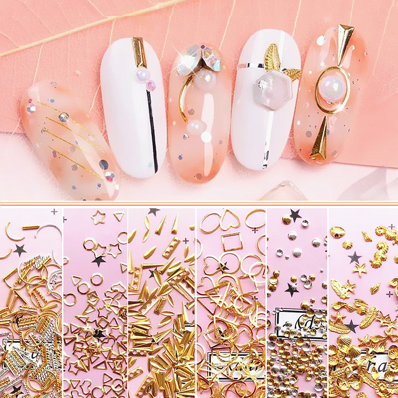 New Mix Beauty Nail Accessories Metal Patch Star Moon Style Made Nail Decoration Copper Sheet Rivet Plaid Bag Suit