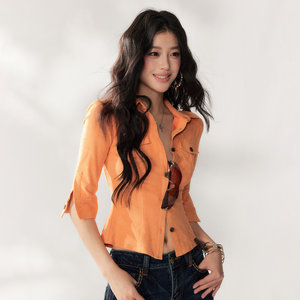 4Muggle【Same Style as Zhao Zhaoyi/Sun Yi】Suede Shirt with Short Sleeves, Workwear-Style Padded Shoulder Shirt, Trendy Top
