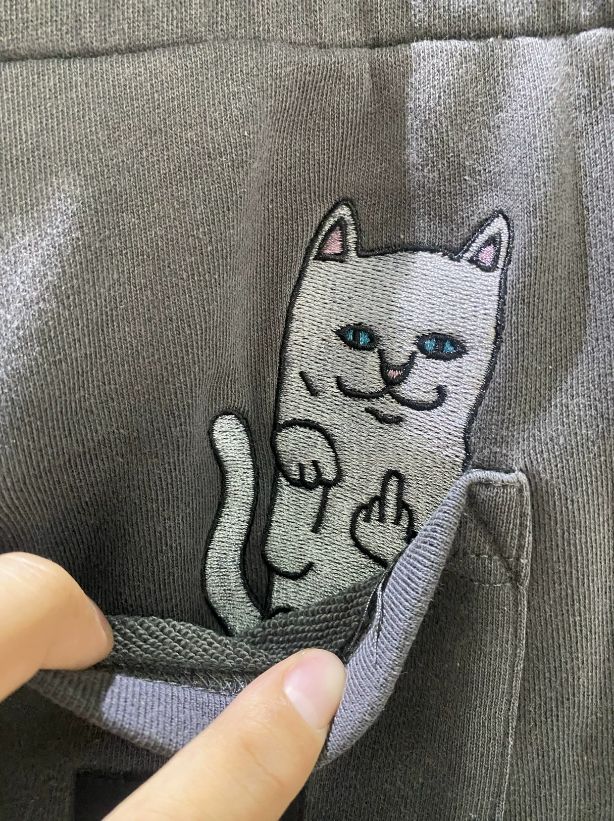 ПоползMean Cat средней пальцы вышитый кот карман шорты серые