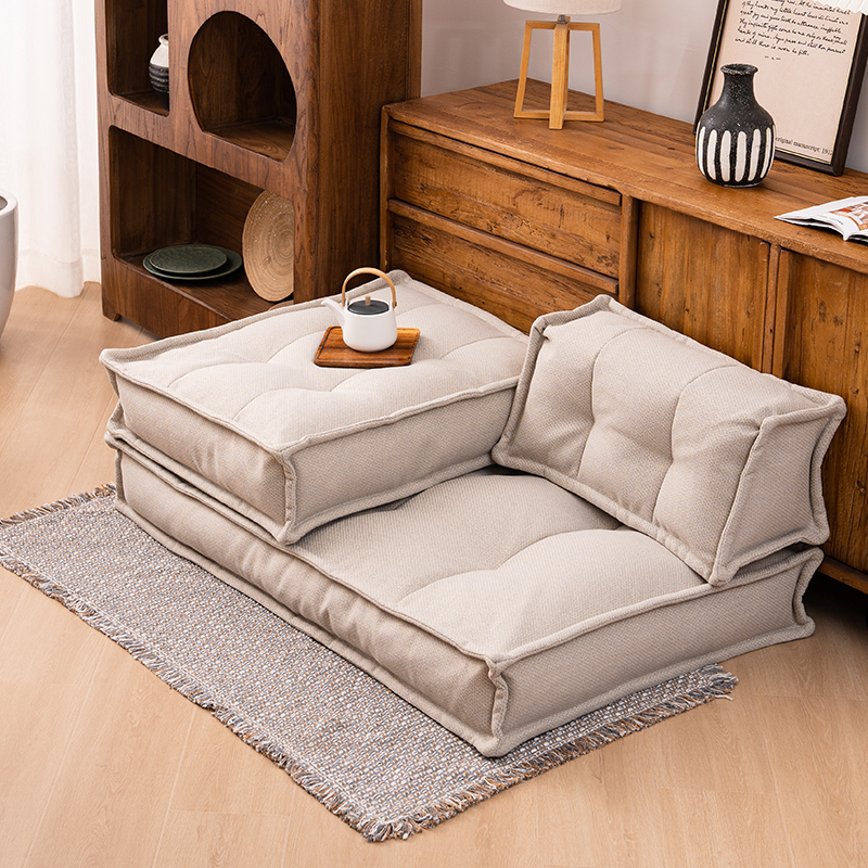 Japanese-Style Lazy Sofa Tatami Futon Cushion with Backrest, Linen Seat Cushion, Thickened, No Need to Disassemble and Wash, Butt Cushion, Balcony Futon
