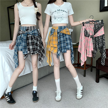 American-Style Dance Skirt for Women, Hip-Hop Street Dance, Lace-Up Jazz Dance, Irregular Plaid Splicing, Zumba Dance Short Skirt