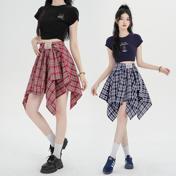 2025 Summer Dance Skirt for Women, Plaid, Asymmetrical, Anti-Exposure, High-Waisted, Cheerleading Dance Performance Short Skirt