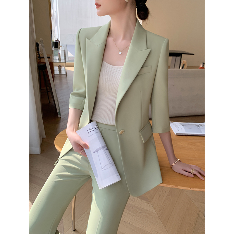 Summer Suit Jacket with Three-Quarter Sleeves, Casual Thin Style, Women's Professional Suit Set, High-End Goddess Style, 2026 New Model Summer Suit Jacket with Three-Quarter Sleeves, Casual Thin Style, Women's Professional Suit Set, High-End Goddess Style, 2026 New Model