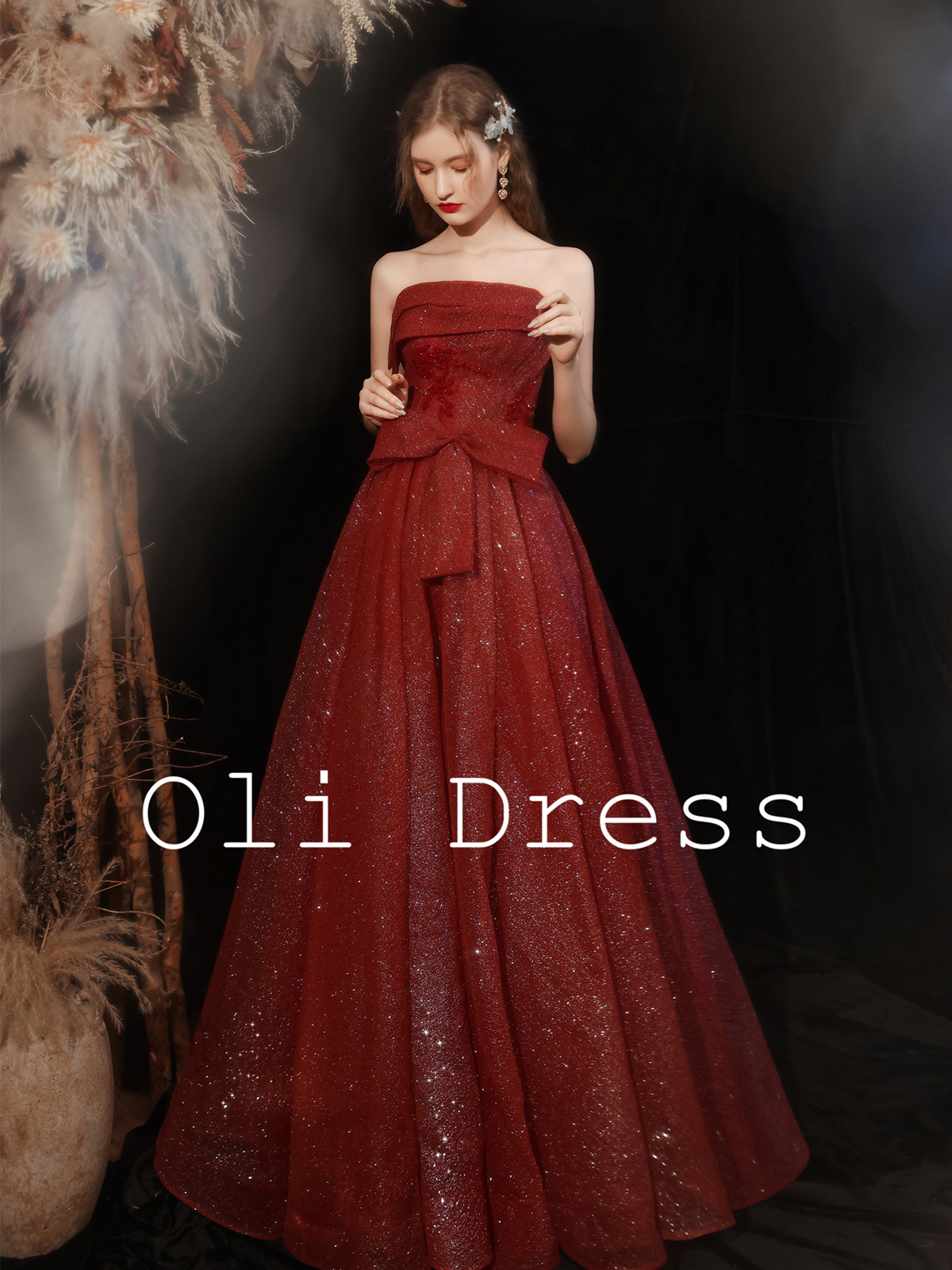 Evening dress, red wedding dress, long skirt, western style Evening dress, red wedding dress, long skirt, western style