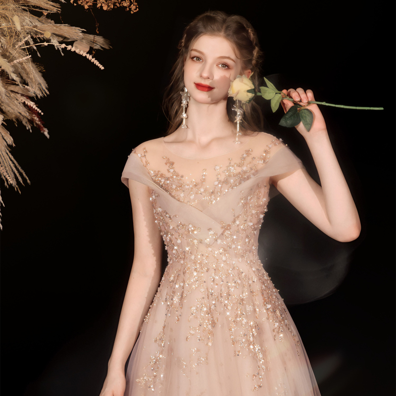 Oli Home High-End Light Luxury Evening Dress for Women 2026 Bridal Tulle Dress Engagement Toast Host Annual Meeting Adult Small