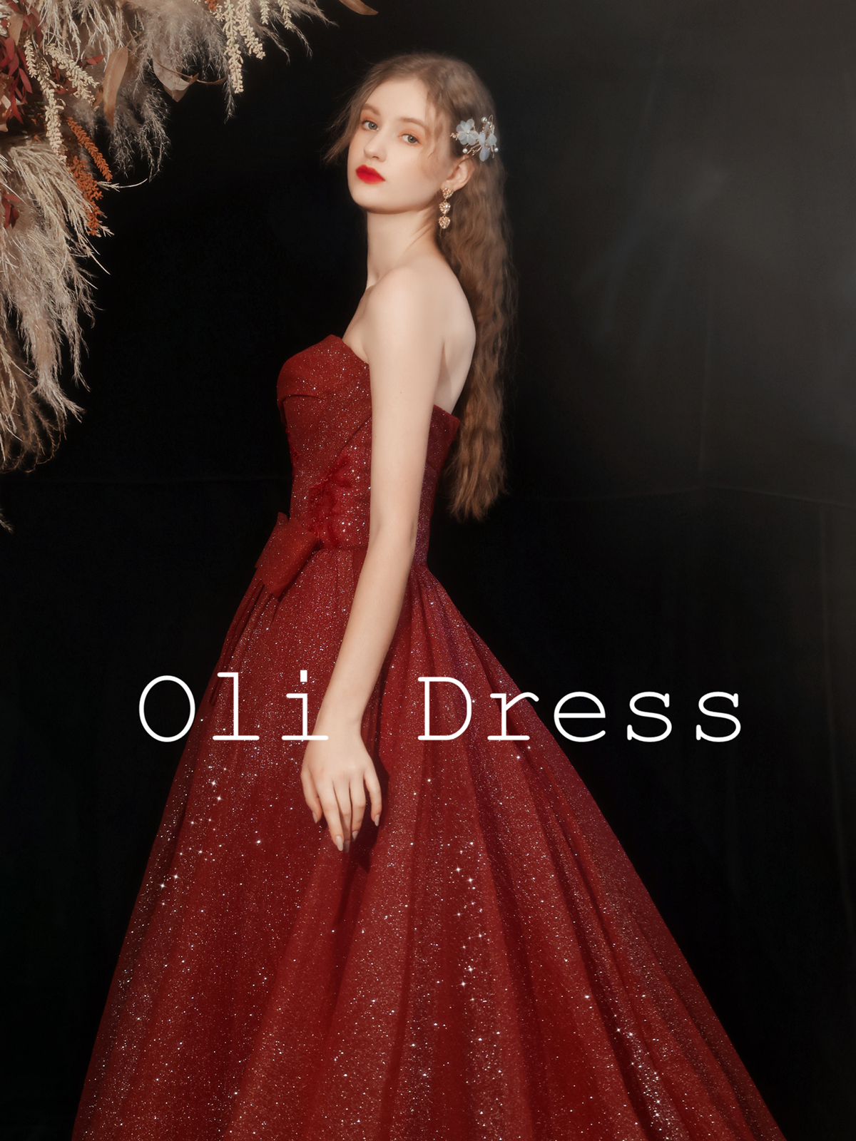 Evening dress, red wedding dress, long skirt, western style Evening dress, red wedding dress, long skirt, western style