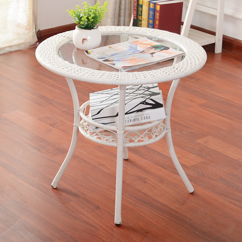 Small coffee table small round table rattan leisure drinking tea table side table simple modern simple home balcony white storage table