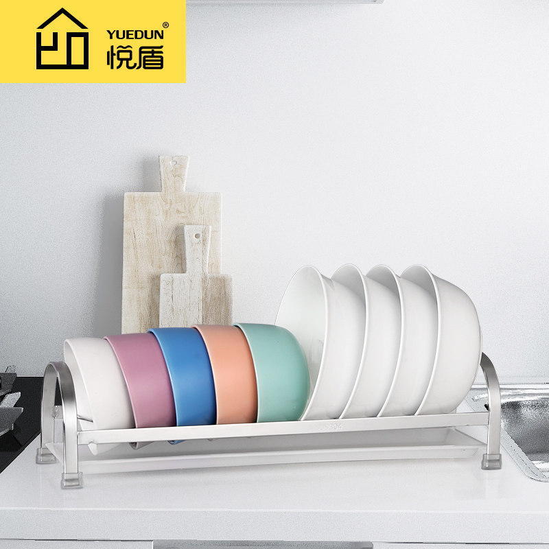 Yuedun drain bowl rack 304 stainless steel kitchen utensils tableware storage single-layer large bowl rack