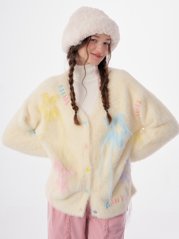 Zizifei Autumn and Winter American Style High-End Gentle Soft Lazy Style Star Tassel Sweater Cardigan Jacket for Women