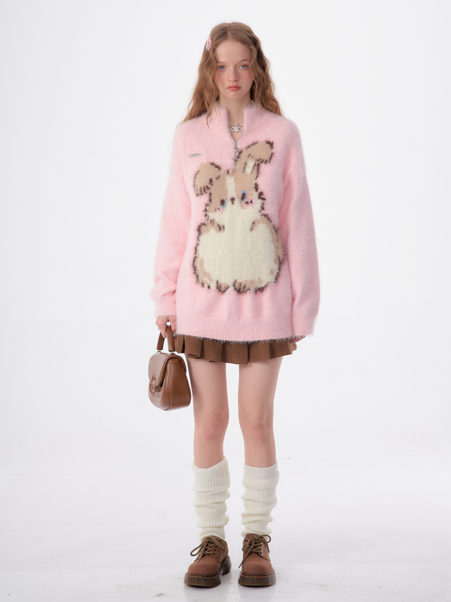 ziziFei Autumn/Winter American Retro Half-High Collar Half-Zip