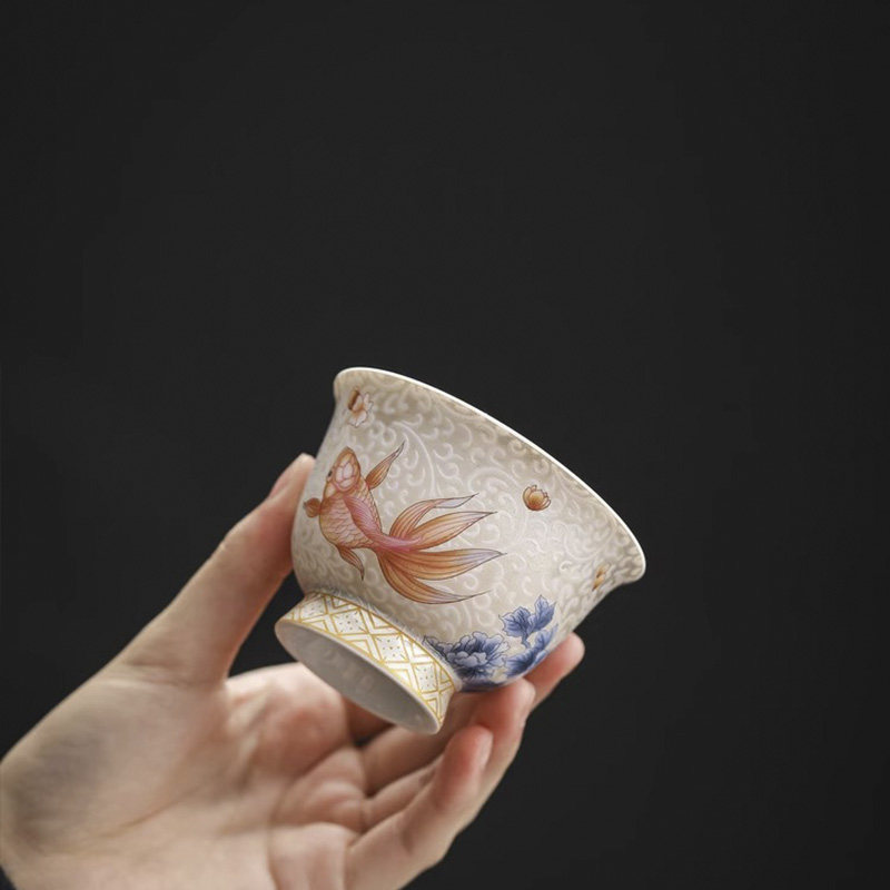 Pure Artisanal Pinch Silver Tea Cup Enamel Color ceramic Master's cup Home Silver Tea Cup High-end Kung Fu Tea With Tea Cup-Taobao