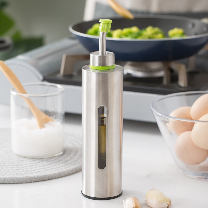 Domeiran stainless steel oil spill-proof bottled oil tank visual soy sauce bottle Household small oil vinegar tank kitchen supplies D105