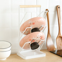 Japanese wrought iron three-layer pot cover holder household vertical cover kitchen rack chopping board White drain storage iron rack