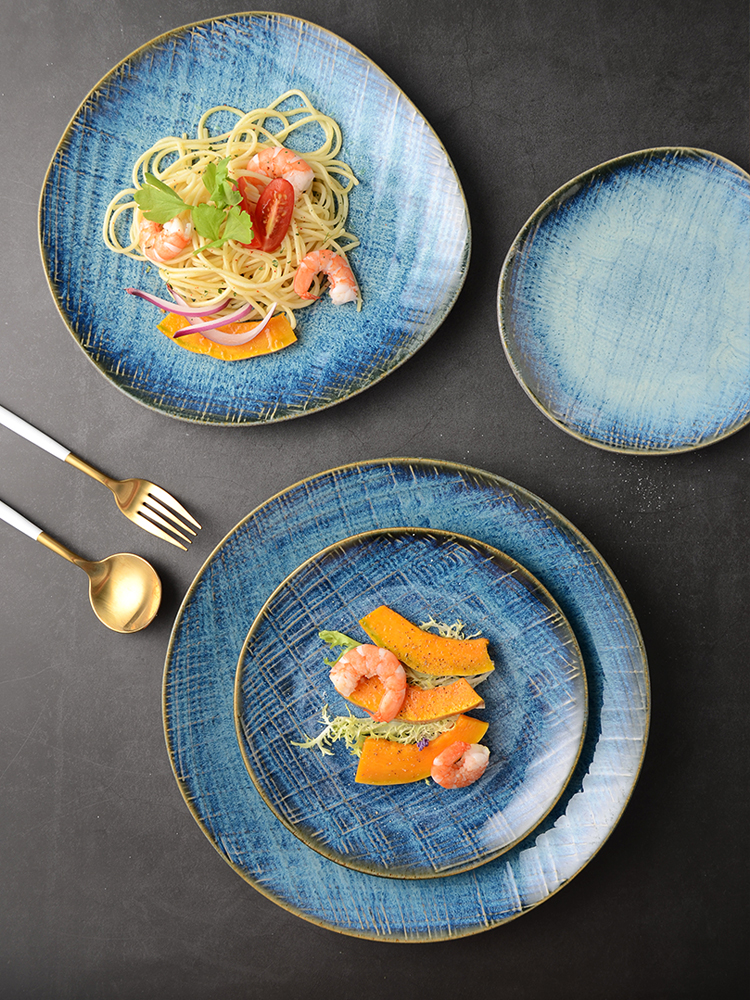 Many beautiful creative Japanese disc ceramic Western food dish breakfast plate kiln change retro cold dish plate home plate