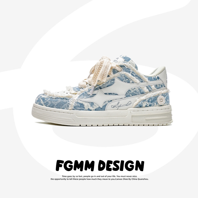 Fgmm Original Design Denim Blue Broken Meteor Skateboard Shoes Niche Men's Shoes Spring Thick-Soled Canvas Shoes for Couples Fgmm Original Design Denim Blue Broken Meteor Skateboard Shoes Niche Men's Shoes Spring Thick-Soled Canvas Shoes for Couples