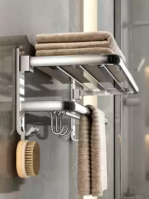Toilet towel rack bathroom folding towel rack 304 stainless steel toilet bathroom rack Wall wall-free hole
