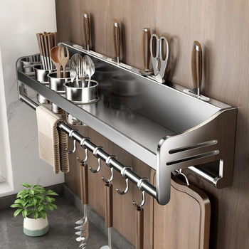 304 stainless steel kitchen storage rack without punching wall-mounted seasoning chopstick knife rack supplies storage rack