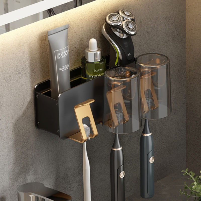 Toothbrush Shelve Makeup room Punch-Free Wall-mounted Electric Tooth Cup Gargling Cup Shelve Teeth-Tooth Cylinder Suit