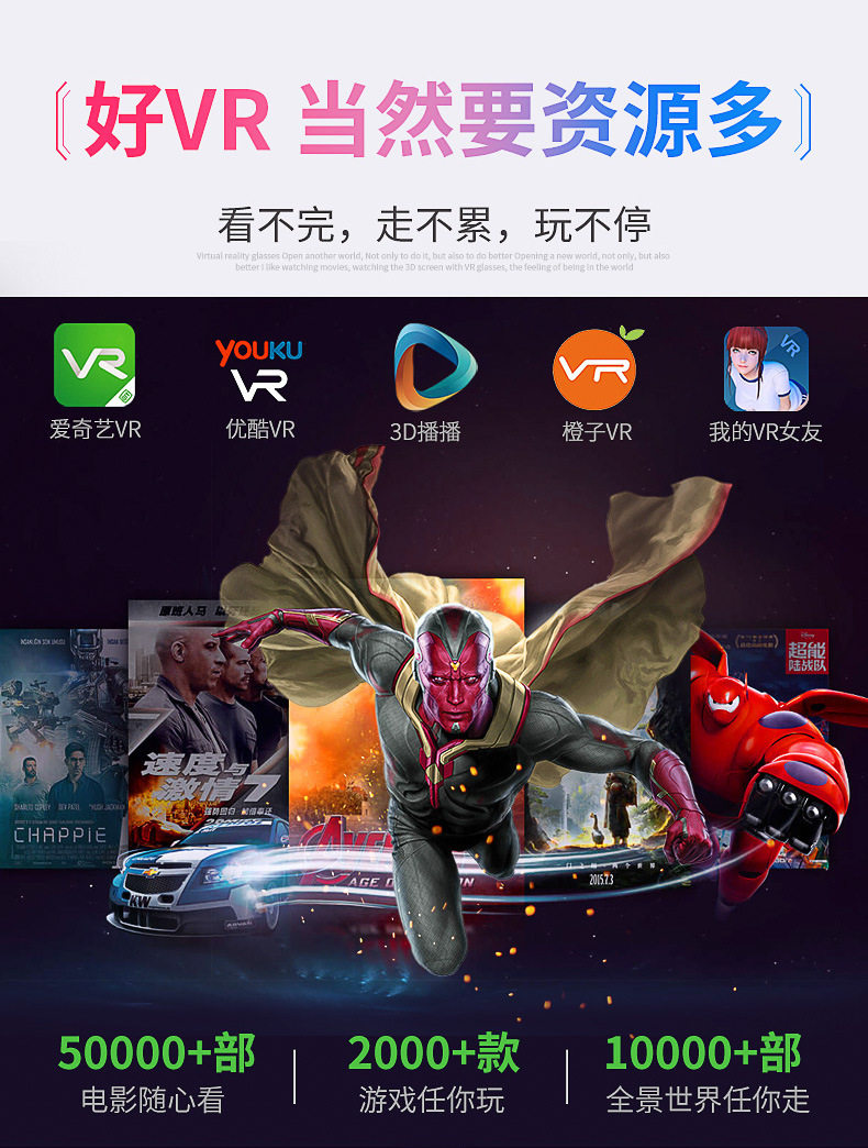 Умные очки 智能vr头盔可戴近视眼镜高清巨幕看3d电影玩游戏手柄遥控防蓝光v6 Vrpark