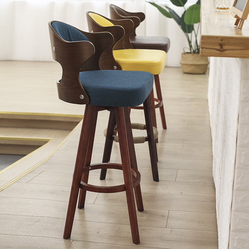 Bar Armchair Solid Wood Modern Minima Home Backrest Swivel Bar Chair Bar Stool Milk Tea Cafe Front Desk High Footstool