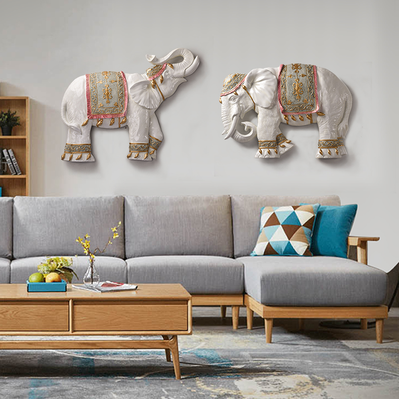 European style Thai elephant wall decoration three-dimensional pendant Hanging wall vintage wall hanging living room wall creative home decoration