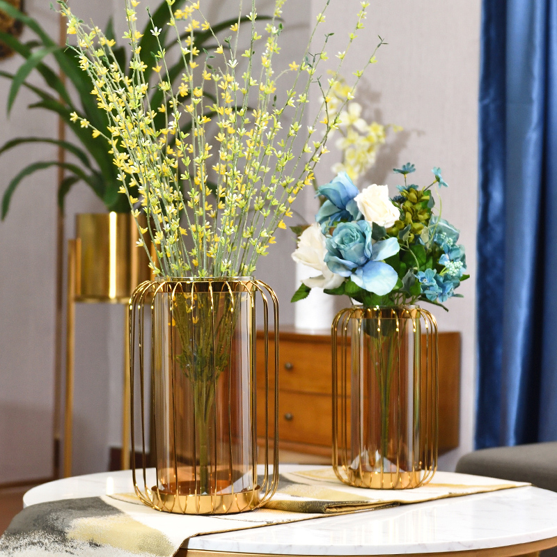 Light luxury vase ornaments Home decorations simulation flower inserts small fresh indoor living room coffee table glass transparent display