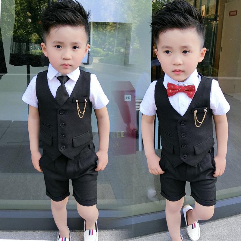 Boys summer short-sleeved dress suit 2022 new children's 61 performance clothing baby vest tide clothes