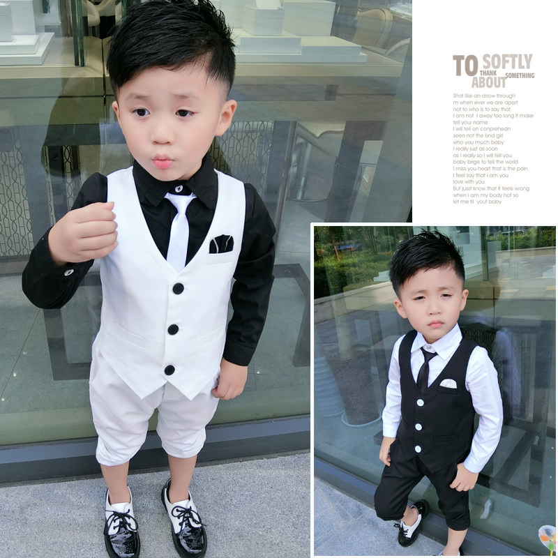 Boys autumn dress suit baby flower boy suit middle child children small suit three-piece piano performance suit tide