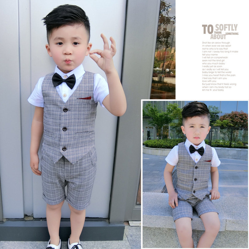Summer clothes 2022 new boys' short-sleeved suits small and medium-sized baby suits children's 61 performance dress tide