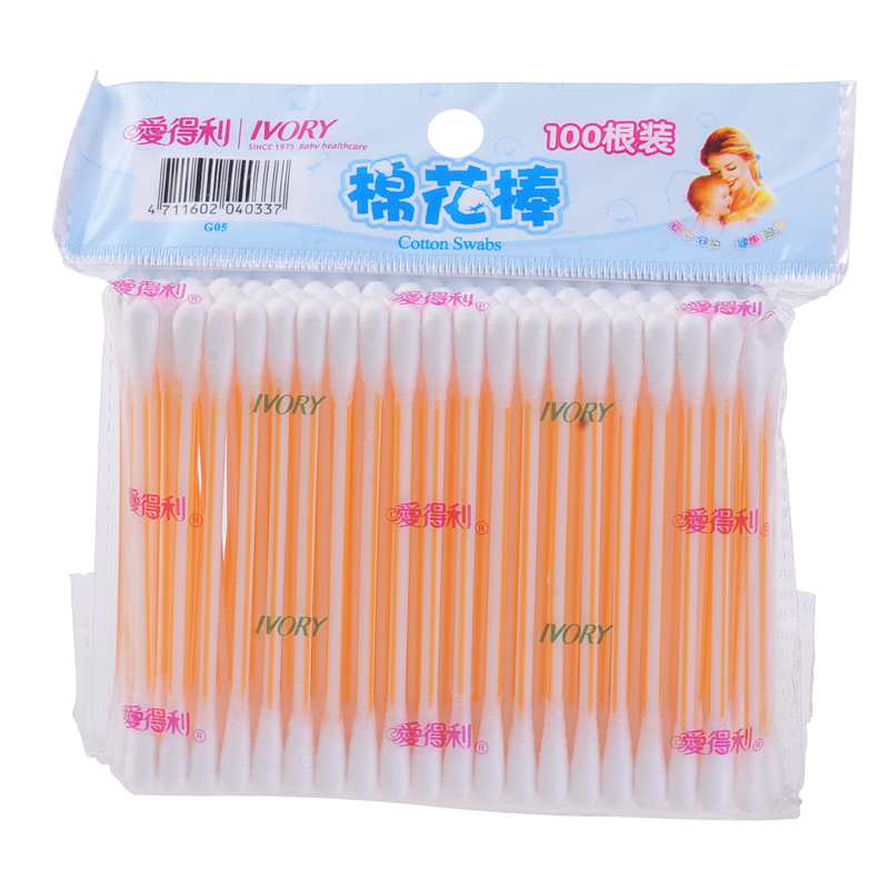 爱得利简装棉花棒（100根袋装） 宝宝安全清洁用品 婴儿棉签 G05