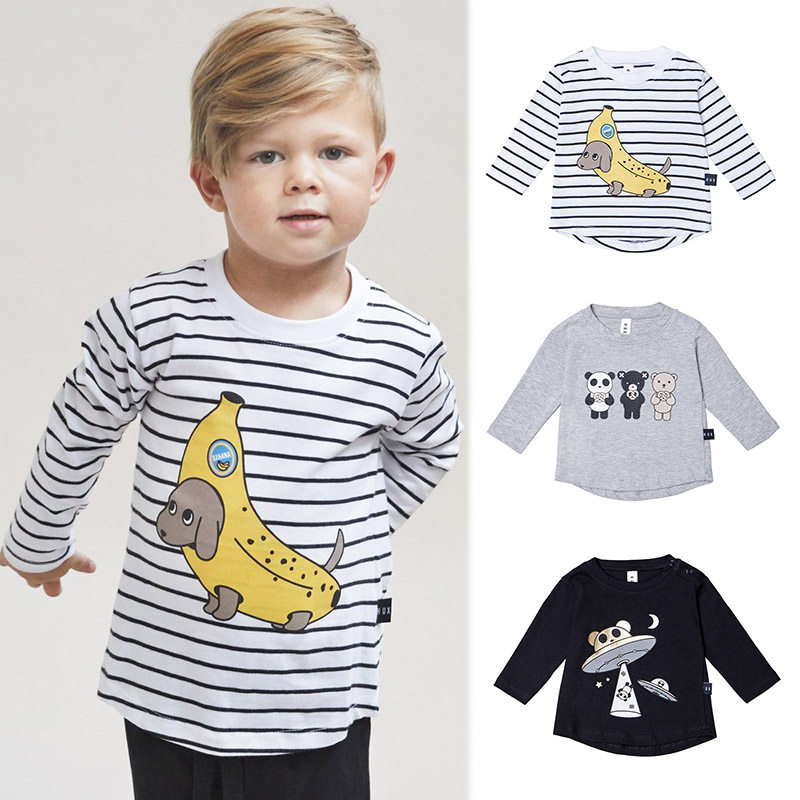 Australian huxbaby pure cotton long sleeve T-shirt boy autumn clothing blouse baby cute cartoon loose breathable T-shirt