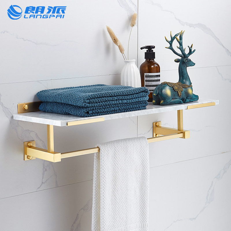 Lang Pie Light Lavish Marble Towel Rack Bath Towel Rack Makeup Room Copper Bathroom Shelve Wire Drawing Golden Bathroom Pendant