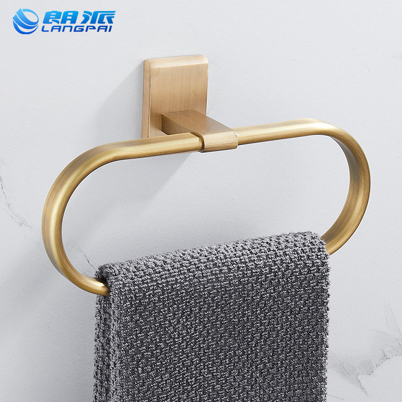 Langpai antique all copper towel ring toilet wall hanging free perforated bathroom towel rail hanging bath towel hanging towel rack