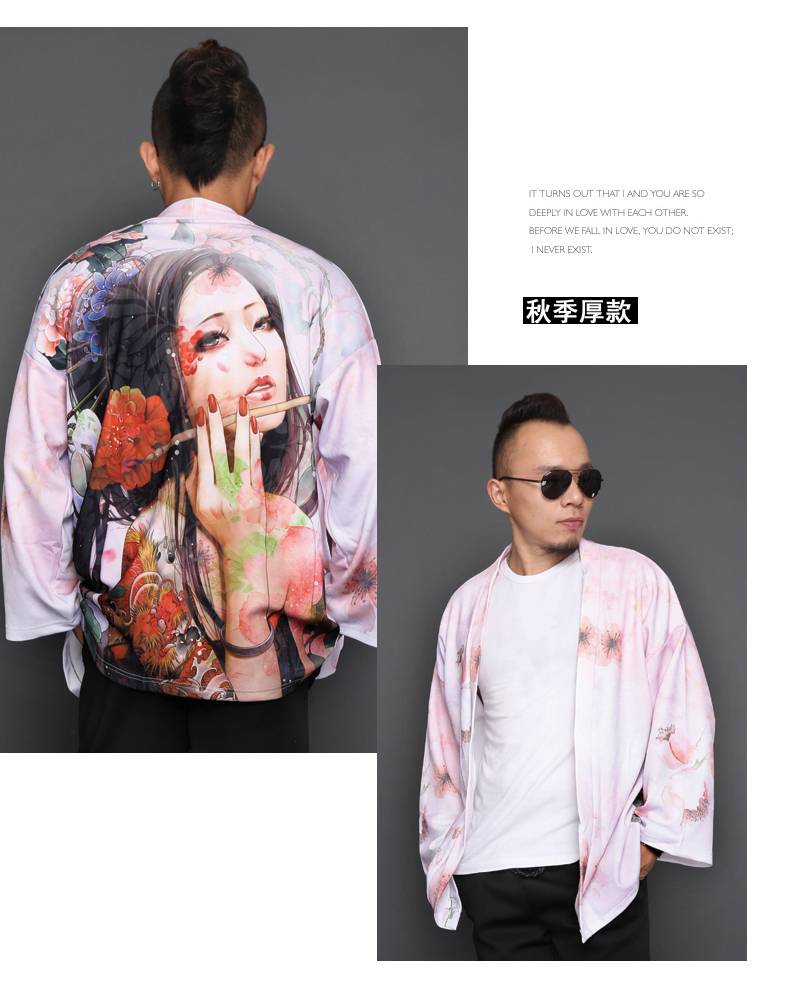 Hình xăm Nhật Bản đẹp cardigan kimono Tang phù hợp với phong cách cổ xưa Hanfu Trung Quốc dài tay lông vũ dệt áo choàng hoa trench coat áo khoác nam