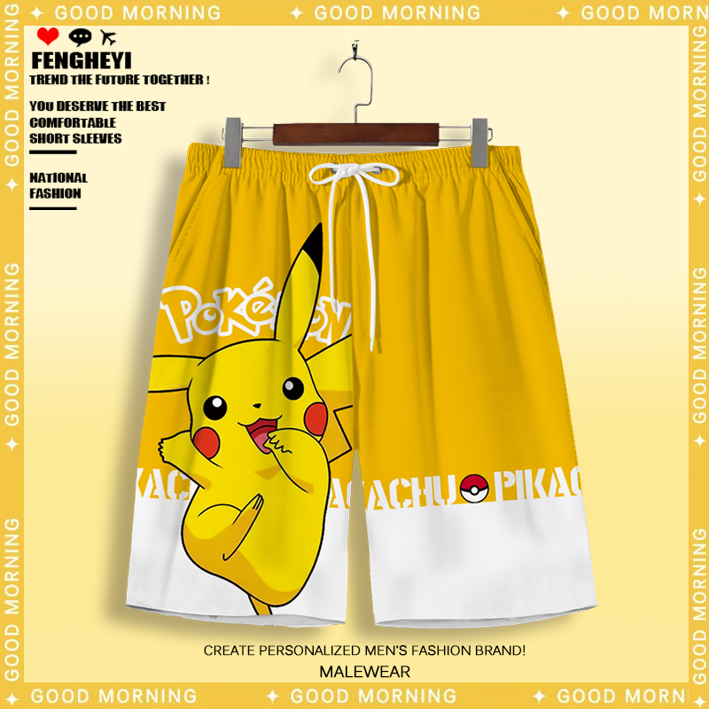 Cartoon Collaboration Shorts for Men, Summer Five-Point Pants, Anime Merchandise, Casual Pants, Thin Beach Shorts, Large Size Sports Pants