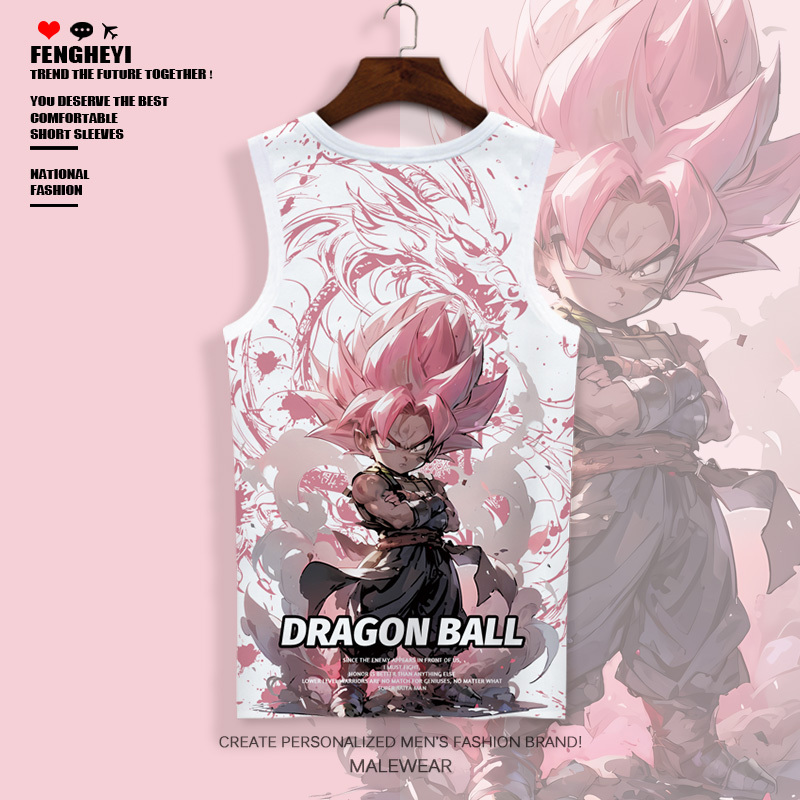 Summer Vest for Men with Dragon Ball Print, Ice Silk Sleeveless Cartoon Collaboration T-Shirt, Large Size Quick-Dry Top