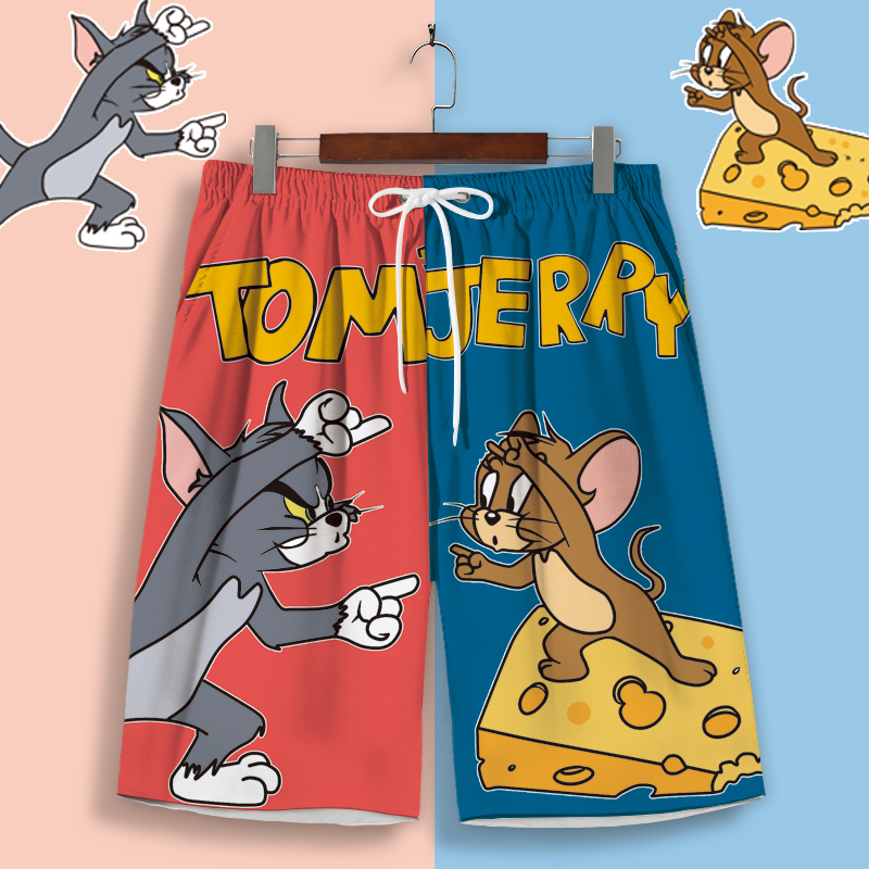 Tom and Jerry Shorts Men's Summer Thin Five-Point Pants Home Casual Pants Large Size Pajamas Beach Pants Quick-Drying