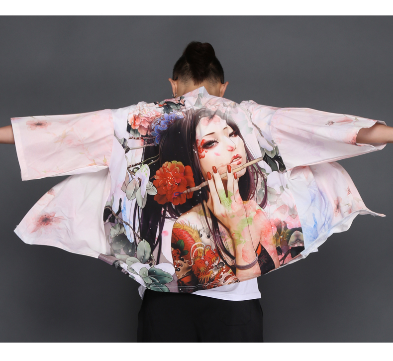 Hình xăm Nhật Bản đẹp cardigan kimono Tang phù hợp với phong cách cổ xưa Hanfu Trung Quốc dài tay lông vũ dệt áo choàng hoa trench coat áo khoác nam
