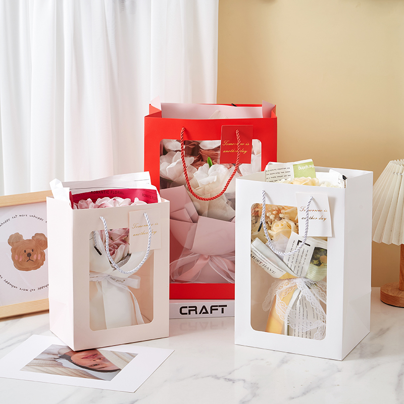 Transparent Gift Bag with Window, Valentine's Day Gift Bag, Flower Gift Bag, Wedding Souvenir Bag, Window Tote Bag
