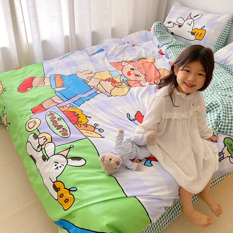 Cartoon Cute All-cotton Four Pieces Double Man Bed Bedding Pure Cotton Quilt Cover Bed Linen Student Dormitory Three Sets