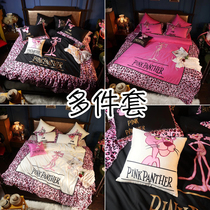 Girl BAO WEN control lace cotton four-piece set 60 long velvet cotton embroidery Pink Leopard pure cotton 1 8m bedding