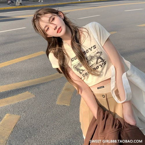 Tide, короткая летняя хлопковая приталенная футболка, коллекция 2022, с рукавом